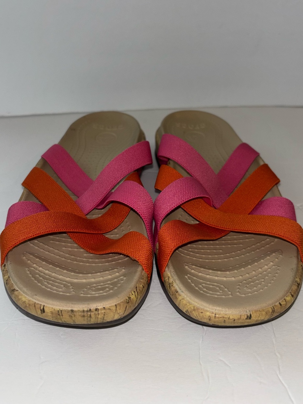 Crocs Edie Stretch Sandals Orange Pink Comfort Summer Slides Sz 11